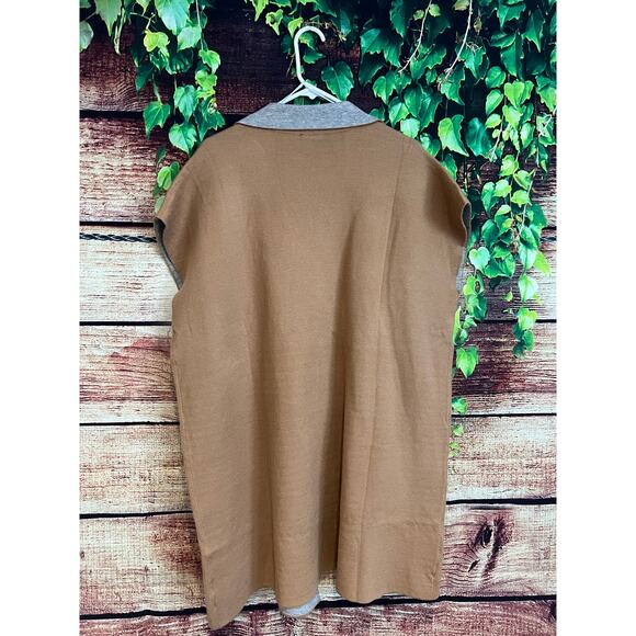 Bobeau Open Front Long Sweater Cardigan Kimono Poncho w Collar Brown Grey Sz 1X - Picture 2 of 5